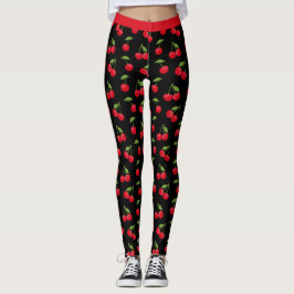 Red Cherries Red and Black Patterned Leggings