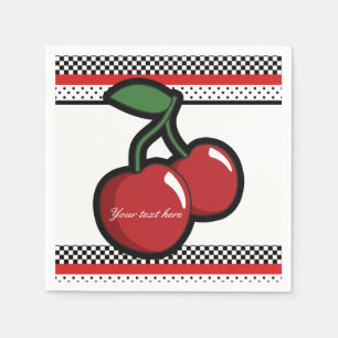 Red Cherries Retro Black & Red Anpassningsbar Part Pappersservett
