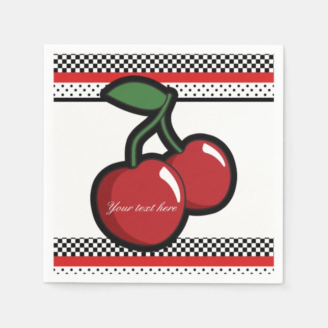 Red Cherries Retro Black & Red Anpassningsbar Part Pappersservett (Framsidan)