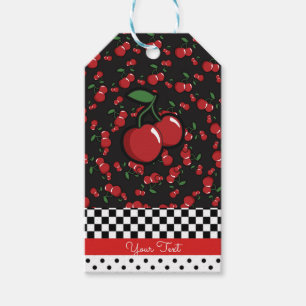 Red Cherries Retro Black White Red Party Favor Presentetikett