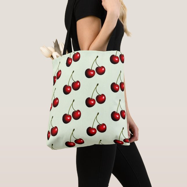 Red Cherries Tote Bag - Ditt Färg Tygkasse (Närbild)