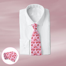 Red Cherries White Flower Mönster Rosa Neck Tie