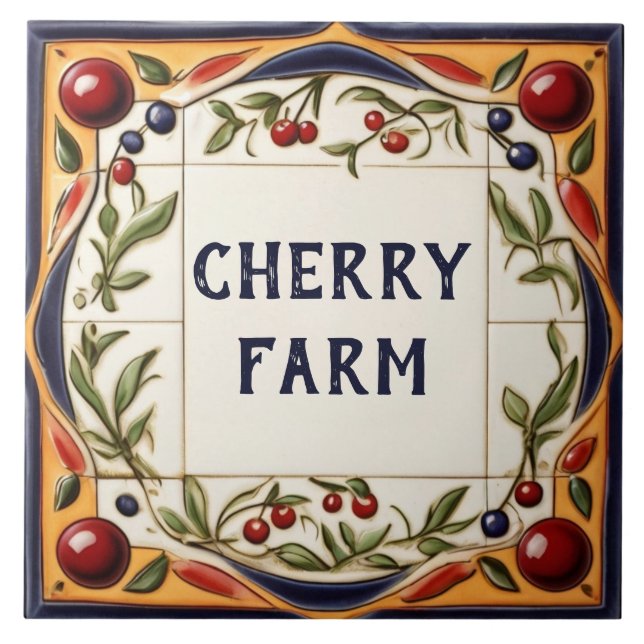 Red Cherry Art Anpassningsbar House Namn Plate Pla Kakelplatta (Framsidan)
