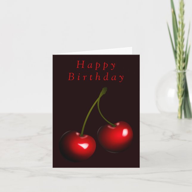 Red Cherry Birthday Card Kort (Framsida)