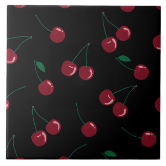 Red Cherry Black Ceramic Tile Kakelplatta