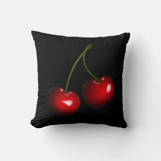 Red Cherry Black Dekorativ kudde eller Välj Färg (Framsida)