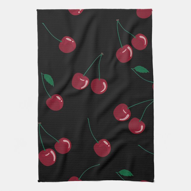 Red Cherry Black Kitchen Towels Kökshandduk (Vertikal)