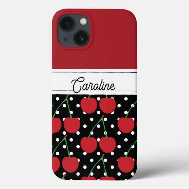 Red cherry black polka dots vintage personlig (Baksida)