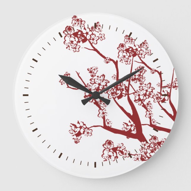 Red Cherry Blommar Anpassningsbar Wall Clock Stor Klocka (Framsida)