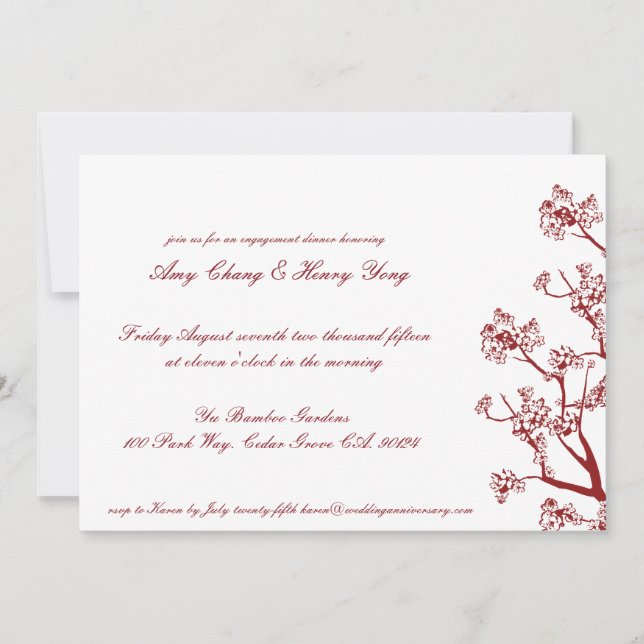 Red Cherry Blommar Bröllop-årsdagen Inbjudan (Framsida)
