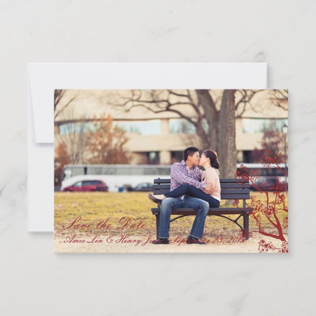 Red Cherry Blommar Bröllop spara datum Cards Datumet (Framsida)