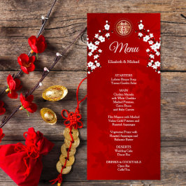 Red Cherry Blommar Chinese Bröllop Menu Card Inbjudningar