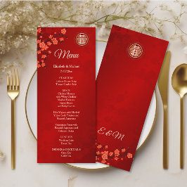 Red Cherry Blommar Chinese Bröllop Menu Card Inbjudningar