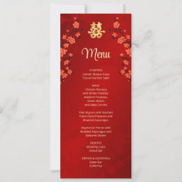 Red Cherry Blommar Chinese Bröllop Menu Card Inbjudningar