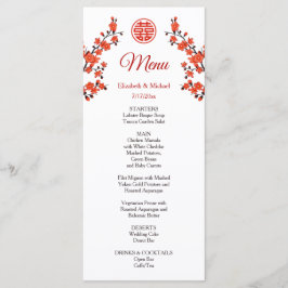 Red Cherry Blommar Chinese Bröllop Menu Card Meny