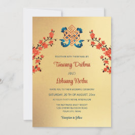 Red Cherry Blommar Endless Knot Tibetan Bröllop Inbjudningar