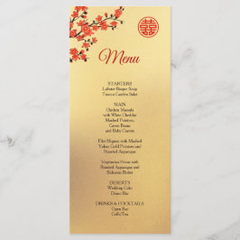 Red Cherry Blommar Guld Chinese Bröllop Menu Meny