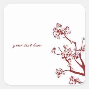 Red Cherry Blommar Oriental Wedding Stickers Fyrkantigt Klistermärke