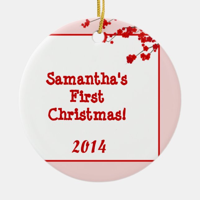 Red Cherry Blommar Personlig Namn Ornament (Framsidan)