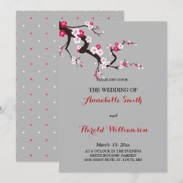 Red Cherry Blommar Rosa White blommigt bröllop kor Inbjudningar