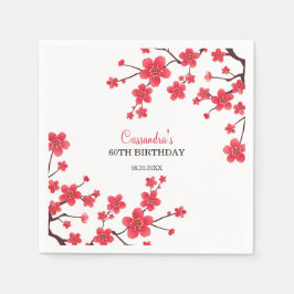 Red Cherry Blommar Sakura Rustic Blommigt Birthday Pappersservett