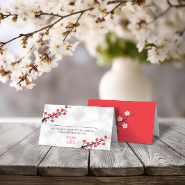 Red Cherry Blommar Thmet Bröllop Placeringskort
