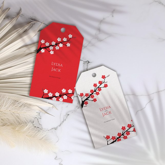 Red Cherry Blommar Thmet Bröllop Presentetikett (Skapare uppladdad)