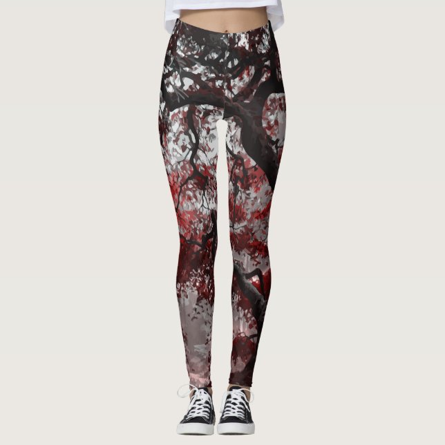 Red Cherry Blommar Träd Leggings (Framsida)