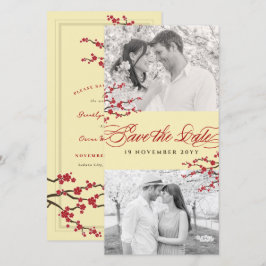 Red Cherry Blommars Asian Zen Sakura Flowers Photo Spara Datumet