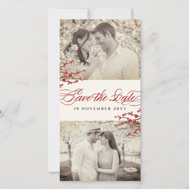 Red Cherry Blommars Asian Zen Sakura Flowers Photo Spara Datumet (Framsida)