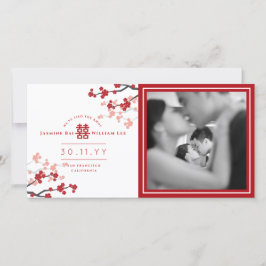 Red Cherry Blommars Dubbla Happity Photo Bröllop Meddelande