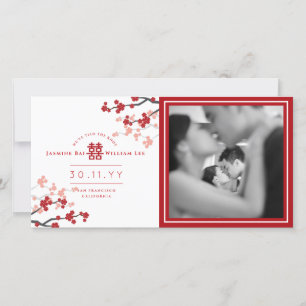 Red Cherry Blommars Dubbla Happity Photo Bröllop Meddelande