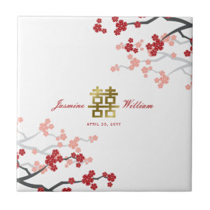 Red Cherry Blommars Elegant China Wedding Favor Kakelplatta