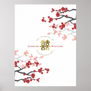 Red Cherry Blommars Guld Dubbla Happity Poster