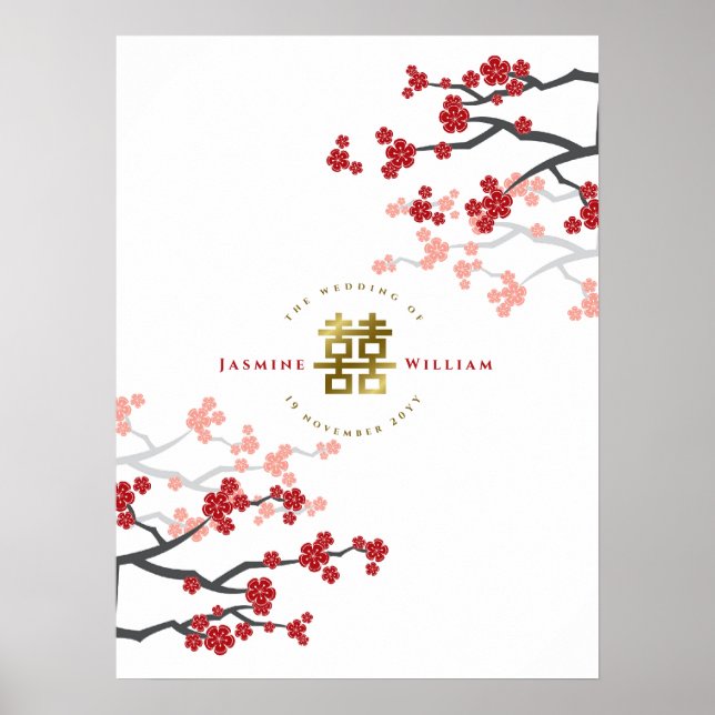 Red Cherry Blommars Guld Dubbla Happity Poster (Framsidan)