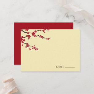 Red Cherry Blommars Sakura Flowers Asian Bröllop Placeringskort