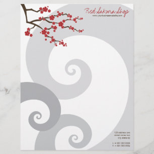 Red Cherry Blommars Sakura Flowers & Grått Spiral Brevhuvud