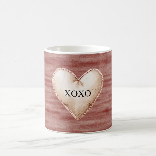 Red Cherry Blush Cream Heart XOXO Kaffemugg (Center)