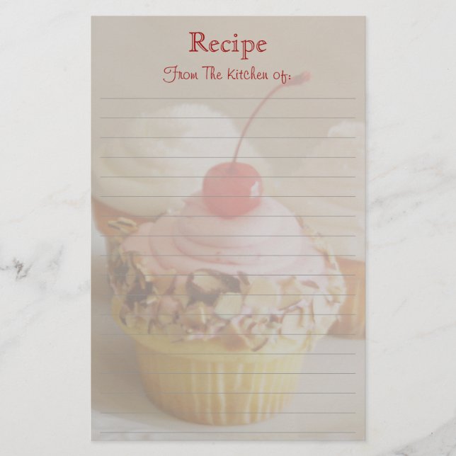 Red Cherry Cuptårta Lintrad Recipe Stationery (Framsida)