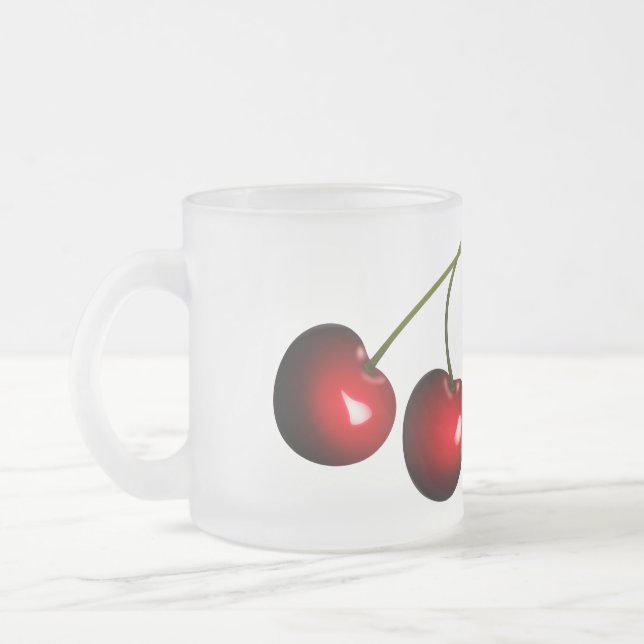 Red Cherry Frosted Glass Coffee Mugg (Vänster)