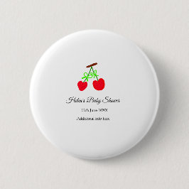 Red Cherry grönt bow add namn date babydusch Knapp