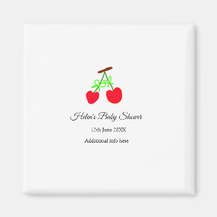 Red Cherry grönt bow add namn date babydusch Magnet