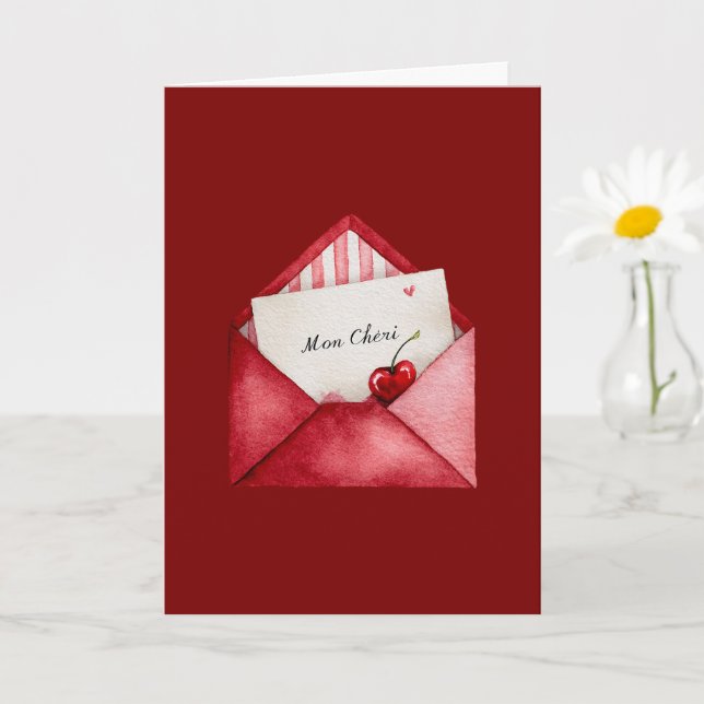 Red Cherry Heart Envelope Valentine's Day Kort (Liten växt)