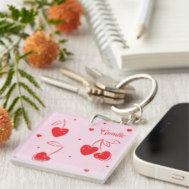 Red Cherry Hearts Whimsical Cute Namn Acrylic