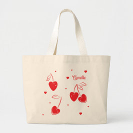 Red Cherry Hearts Whimsical Cute Shape Namn Jumbo Tygkasse