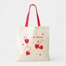 Red Cherry Hearts Whimsical Cute Shape Namn Tygkasse