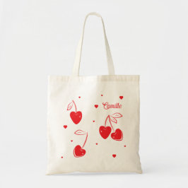 Red Cherry Hearts Whimsical Cute Shape Namn Tygkasse