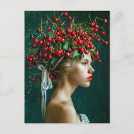 Red Cherry Krona Romantic Porträtt Helg Vykort