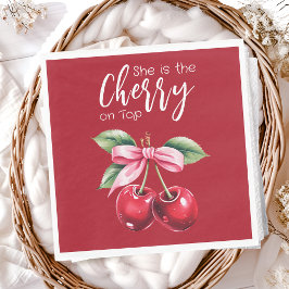 Red Cherry on Top Coquette Rosa Bow Baby Shower Pappersservett