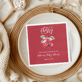 Red Cherry on Top Coquette Rosa Bow Baby Shower Pappersservett